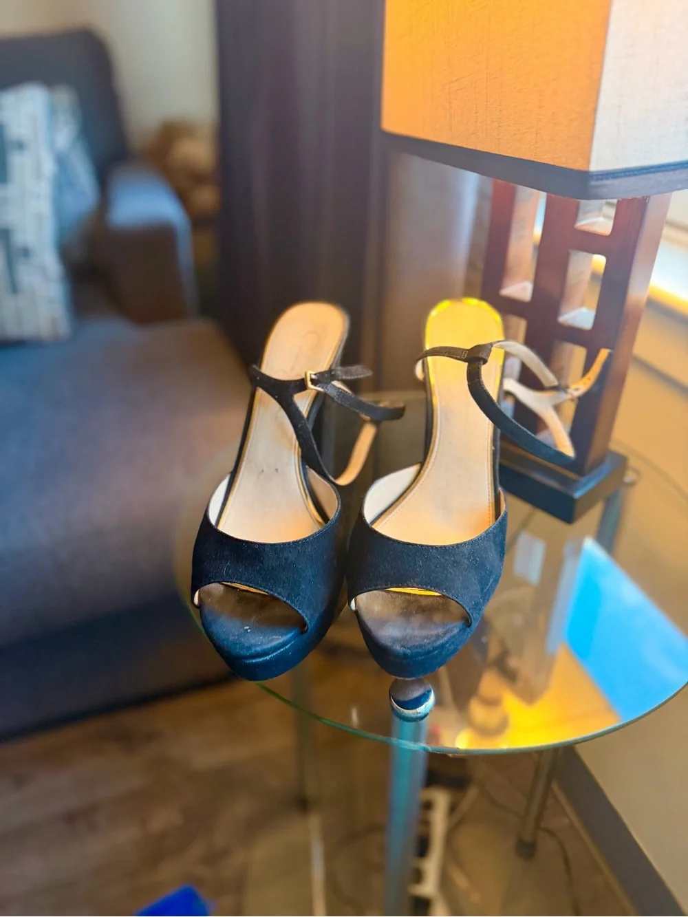 Jessica Simpson Black Suede Open-Toe Ankle-Strap Heels